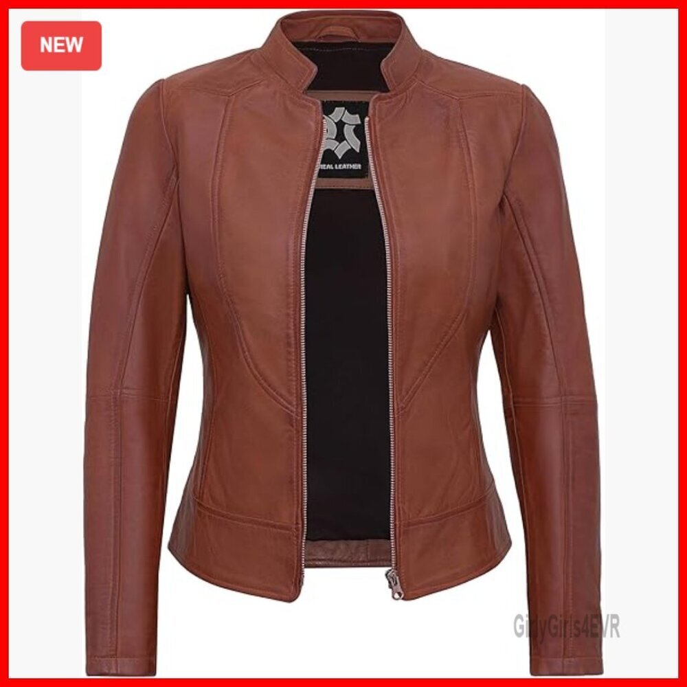 Lambskin Leather Jacket Women's Motorcycle Style Regular Fit